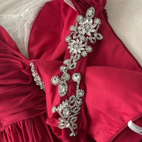 RED Formal Gown with Rhinestones Fabric sleeveless - Picture 11 of 12